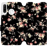 Flip case for mobile Huawei P30 Lite - VD02S Flowers on black - Phone Cover