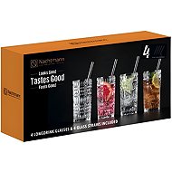 Nachtmann TASTES GOOD Set of Longdrink glasses with glass straw 4 + 4 pcs - Glass