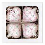Nastrom - White glass hearts with pink painting, 4pcs - Decoration