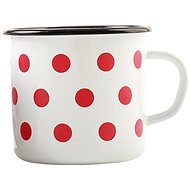 Olymp, pattern dot, enamel mug 8 cm, 0,4 l, white with black rim + red dot - Mug