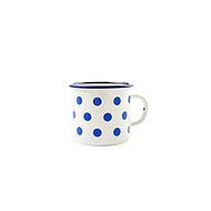 Olymp, pattern dot, enamel mug 8 cm, 0,4 l, white with blue border + blue dot - Mug