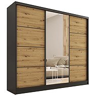 Cheapest furniture Harazia 200 with mirror, 4 drawers and 2 wardrobe rods, black matt / oak artisan - Wardrobe