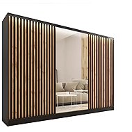 Cheapest furniture Insular 3D 280 with mirror, 4 drawers and 2 wardrobe rods, black matt/oak wotan - Wardrobe