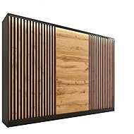 Cheapest furniture Insular 3D 280 without mirror, with 4 drawers and 2 wardrobe rods, black matt/oak - Wardrobe