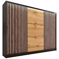 Cheapest furniture Insular 3D 250 without mirror, with 4 drawers and 2 wardrobe rods, black matt/oak - Wardrobe