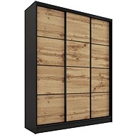 Cheapest furniture Harazia 150 without mirror, with 4 drawers and 2 wardrobe rods, black matt/oak wo - Wardrobe