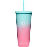 Neon Kactus Trinkbecher mit Strohhalm 625 ml türkis/rosa - Trinkbecher