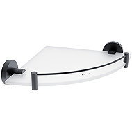 Nimco Corner bathroom and shower shelf with railing - glass metal Unix black UNC-13091RBX-90 - Bathroom Shelf