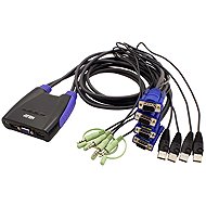 ATEN Mini KVM (USB, VGA, Audio) 4:1 USB, integrované kabely - Toggle Switch