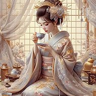 Norimpex Japanese woman drinking tea 30 × 40 cm - Diamond Painting