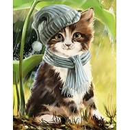 Norimpex Cat with hat and scarf 30 × 40 cm - Diamond Painting