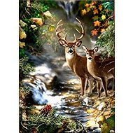 Norimpex Deer and roe deer by a forest stream 30 × 40 cm - Diamond Painting