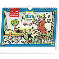 NOTIQUE Josef Lada desk calendar with extra large calendar 2026, 30 x 21 cm - Wall Calendar