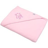 Baby terry towel with embroidery and hood 100×100 pink elephant - Children's Bath Towel