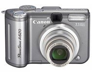 Sada Canon PowerShot A620 stříbrný (silver), CCD 7 Mpx, 4x zoom, 2" LCD, 4x AA, SD/ MMC + 512MB SD k - Digital Camera