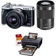 Canon EOS M6 (ezüst) + EF-M 15-45 mm + 55-200 mm + Canon SELPHY CP1200 (fekete) + RP-54 - Digitális fényképezőgép