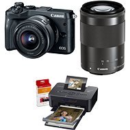 Canon EOS M6 Black + EF-M 15-45mm + 55-200mm + Canon SELPHY CP1200 Black + Free RP-54 Paper Pack - Digital Camera