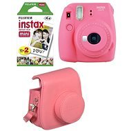 Fujifilm Instax Mini 9 pink rot + 20x Film + Hülle + Rahmen - Sofortbildkamera