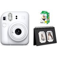 FujiFilm Instax Mini 12 Clay White + Mini-Film 20pcs Fotos + Instax Schreibtisch Album 40 Schwarz - Sofortbildkamera