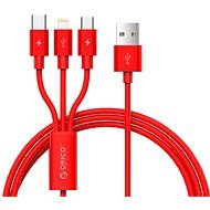 ORICO 3in1 3A Nylon Braided Charge & Sync Cable 1.2m Red - Adatkábel