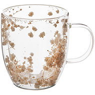 ORION DOUBLE Mug 0,35 l double-walled borosil. glass flowers beige - Mug