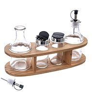 Wood/Stainless-steel/Glass Condiments Tray,  4 + 1 pcs - Condiments Tray
