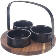 ORION Serving set BLACK Ceramic bowl + tray acacia + handle - Serving Set