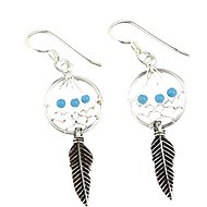 Oriental silver dangle earrings, Dreamcatcher blue rhinestones - Earrings