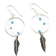 Oriental silver dangle earrings, half Dreamcatcher, blue rhinestone - Earrings