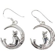 Oriental silver dangle earrings Cat on the moon - Earrings