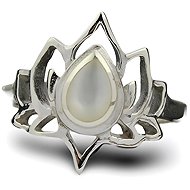 ORIENTAL Silver lotus ring with pearl, size 59 - Ring