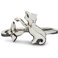 ORIENTAL Silver ring Cat with butterfly, size 52 - Ring