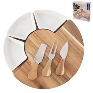 ORION Set of 28 cm acacia cutting board, stainless steel/acacia cheese slicers and ceramic bowls - Serving Set