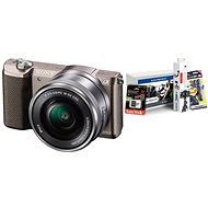 Sony Alpha A5100, Brown + 16-50mm Lens + Alza Photo Starter Kit - Digital Camera