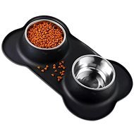 MDS Dvojitá miska pre domácich miláčikov 2× 250 ml, čierno-strieborná - Miska pre psa