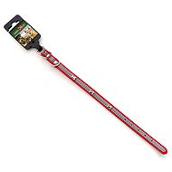 COBBYS PET Red leather collar with reflective stripe decorated with blocks 35 cm/16 mm - Dog Collar