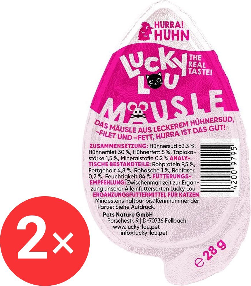Lucky Lou Mäusle kuře 2 × 28 g - Pamlsky pro kočky
