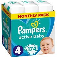 PAMPERS Active Baby veľ. 4 Maxi (8 – 14 kg) 174 ks – mesačné balenie - Detské plienky