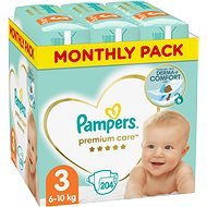 PAMPERS Premium Care size 3 Midi (204 pcs) - monthly pack - Disposable Nappies