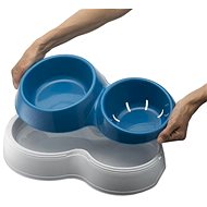 Bama Small double bowl for dogs, Ciotolotto, blue and white - Dog Bowl