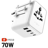 FIXED Voyager Travel GaN PD 70W for EU UK and USA/AUS with 3xUSB-C and 2xUSB output white - Travel Adapter
