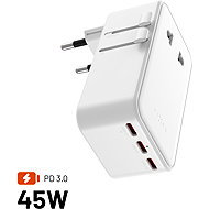 FIXED Voyager Travel GaN Slim für EU UK und USA/AUS mit 3xUSB-C- und USB-Ausgang PD 45W weiß - Reiseadapter