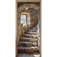 Predator Q1 Self-adhesive photo wallpaper 2D on the door, rustic style stone stairs - Self-Adhesive Wallpaper