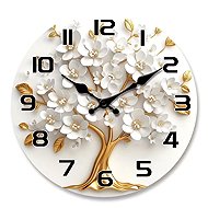 Predator Q1 Wall clock, white flowers and gold tree, 40 cm × 40 cm - Wall Clock