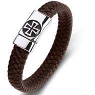 Predator Q1 Leather bracelet brown with cross 23 cm - Bracelet