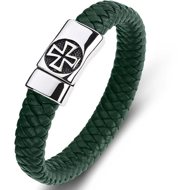 Predator Q1 Leather bracelet green with cross 23 cm - Bracelet