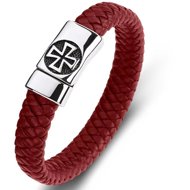 Predator Q1 Red leather bracelet with cross 23 cm - Bracelet