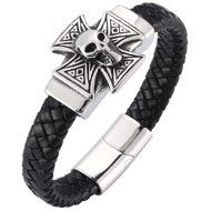 Predator Q1 PD0276 Cross and skull leather bracelet 23 cm - Bracelet