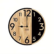 Predator Q1 Rustikální moderní dřevěné nástěnné hodiny, černý a zlatý ciferník 40 cm × 40 cm - Wall Clock