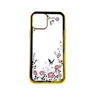 TopQ iPhone 12 silicone gold with pink flowers 52612 - Phone Case